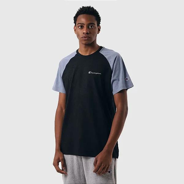 CAMISETA CHAMPION RAGLAN MINI SCRIPT BLACK BLUE