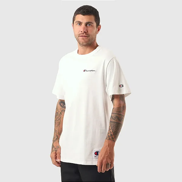 CAMISETA CHAMPION LIFE MINI SCRIPT EMB OFF WHITE