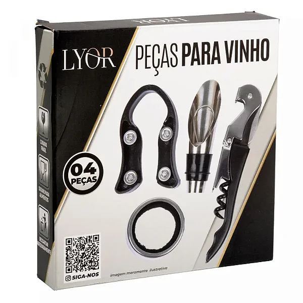 Cj 4 Peças de Aço Inox p/ Vinho