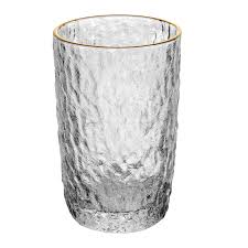 Cj 6 Copos Alto de Cristal Martelado Fio de Ouro PETRA 430ml