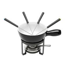 Aparelho de Fondue 8pçs p/  Queijo de Ferro e Cerâmica preto