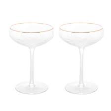 Cj 2 Taças de Cristal COUPE Martelado c/ Fio de Ouro PETRA