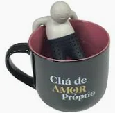 Caneca 350ml c/ infusor p/ Chá Amor Proprio