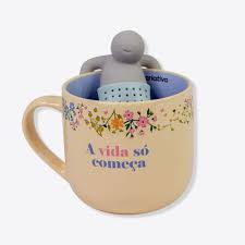 Caneca 350ml c/ Infusor p/ Chá MOTIVACIONAL FLORAL