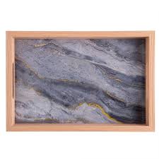 Bandeja Retangular c/ efeito Mármore 21,5x 31,5x 4cm Preta MDF