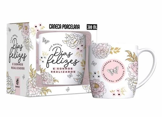 Caneca Porcelana Você Merece Dias Felizes 300ml