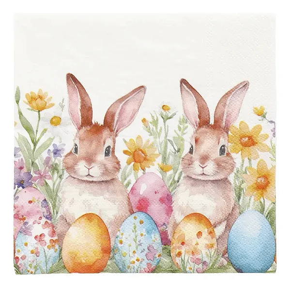 Guardanapo de Papel Páscoa Ovos e Flores 32,5x32,5cm