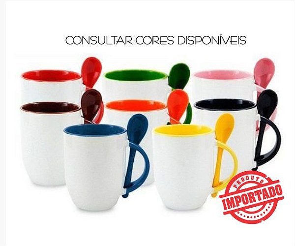 Caneca Com Colher Inteior E Alca Colorida Guara Malhas E Sublimacao A Melhor Distribuidora De Produtos Para Personalizacao Do Vale