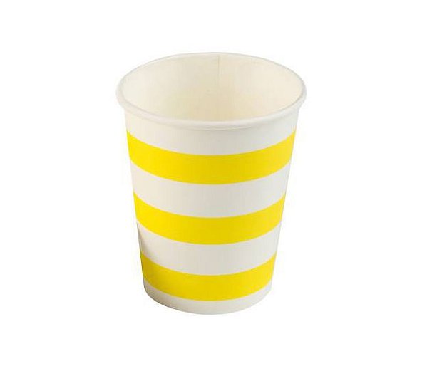 Copo de Papel Descartável 270 ml Listrado Amarelo pacote c/ 10 unid