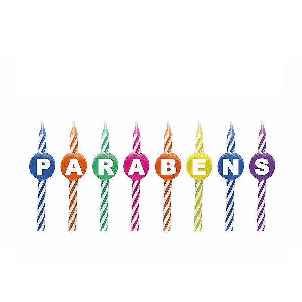 Vela de Aniversário Espiral Parabéns kit com 8 unid