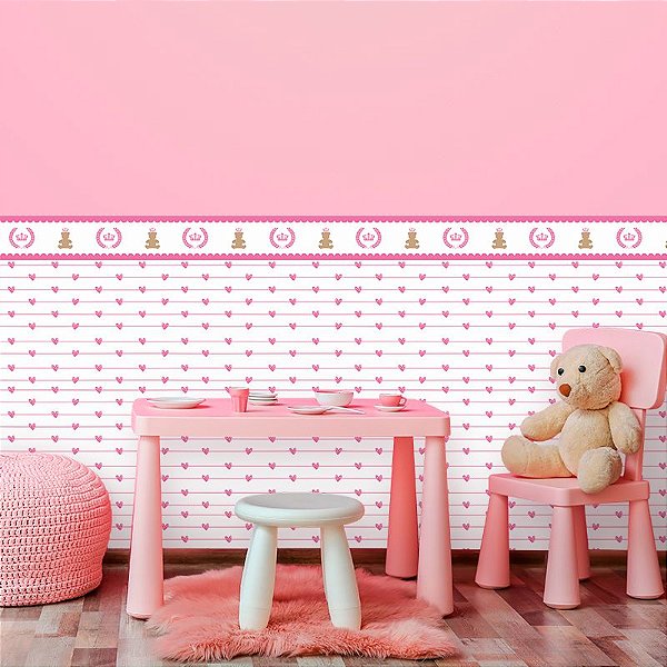 Papel de Parede Infantil Meia Parede Ursinha com Corações Rosa, confira! -  Papel de Parede e Adesivos de Parede | Inove Papéis de Parede