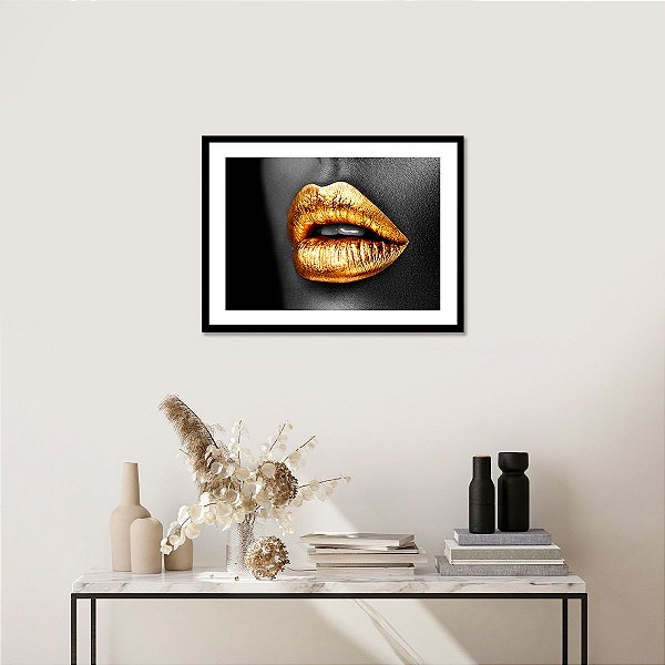 Quadro Decorativo Mulher Negra Boca Dourada Golden Mouth
