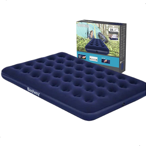 Colchão Camping Casal Inflável Azul Suporta 300kgs Bestway