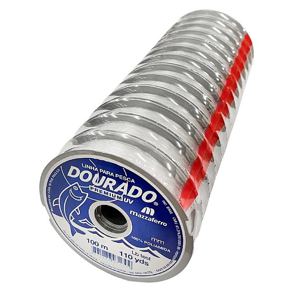 10pçs Linha Monofilamento Dourado Premium 0,70mm 49,2lbs 100m - Mazzaferro