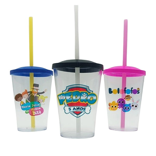 Caldereta com tampa e canudo personalizada plástico 400ml