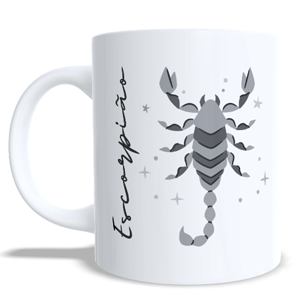 CANECA CERÂMICA BRANCA PERSONALIZADA 325ML SIGNO DE ESCORPIÃO