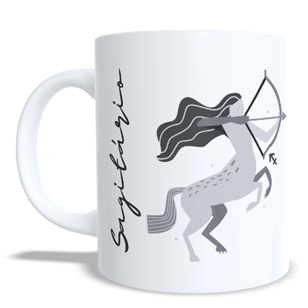 CANECA CERÂMICA BRANCA PERSONALIZADA 325ML SIGNO DE SAGITÁRIO