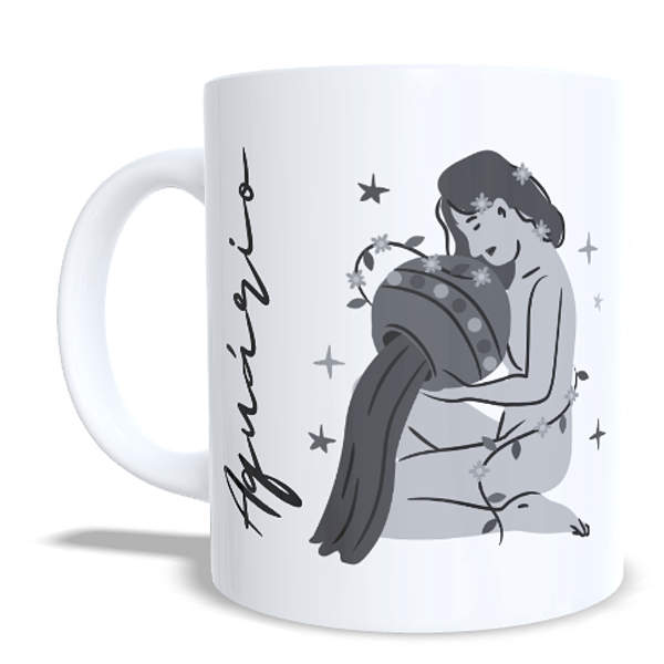 CANECA CERÂMICA BRANCA PERSONALIZADA 325ML SIGNO DE AQUÁRIO