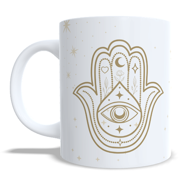 CANECA DE CERÂMICA PORCELANA BRANCA PERSONALIZADA 325ML IMPRESSÃO COLORIDA - HAMSÁ