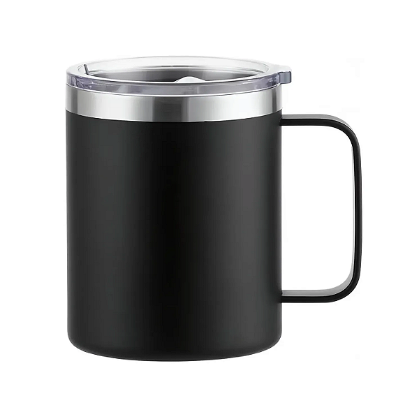CANECA TÉRMICA 350ML EM AÇO INOX COM ALÇA E TAMPA
