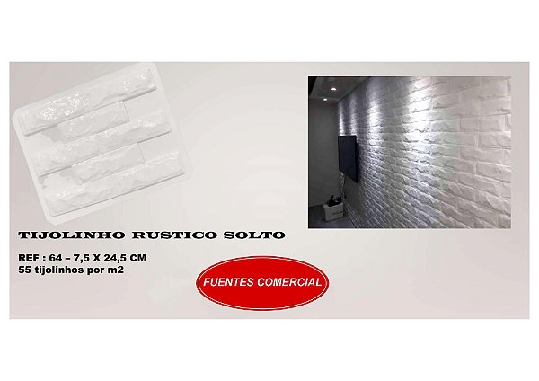 Forma 64 - Plástico Especial 1,6mm Gesso/Cimento - Tijolinho Rustico Solto 7,5 x 24,5 cm