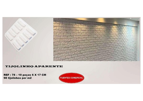 Forma 78 - Plástico Especial 1,6mm Gesso/Cimento - Tijolinho Aparente 10 peças 8 x 17 cm