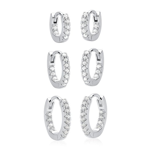 Trio Argola Cravejada Dupla Prata 925