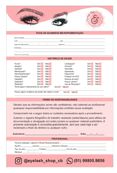 Ficha Anamnese de Micro pigmentação