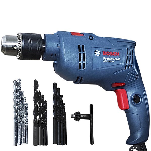 Furadeira Elétrica de Impacto 1/2 BOSCH GSB 550 RE 14 Brocas