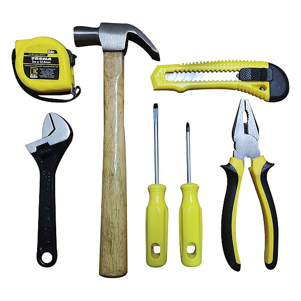 Jogo de Ferramentas 7 Peças Martelo Trena Alicate Eda
