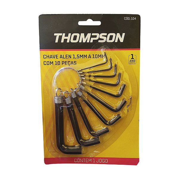 Jogo de Chave Allen 1,5 a 10mm 10 Pçs Tipo Chaveiro THOMPSON