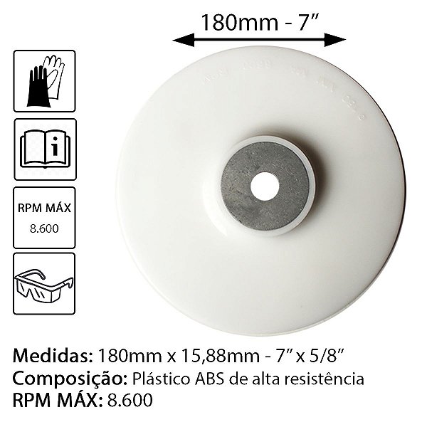 Suporte de Borracha Rigido P/ Disco de Lixa 7'' x 7/8'' (180mm x 22mm) DISFLEX