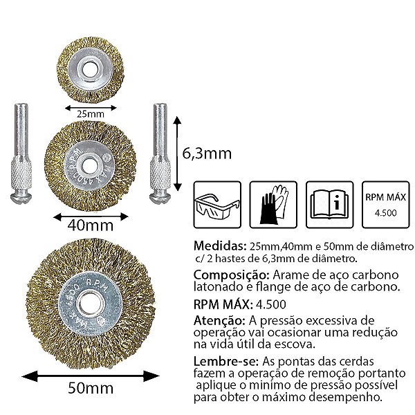 Jogo de Escova Circular com 3 Escovas DISFLEX