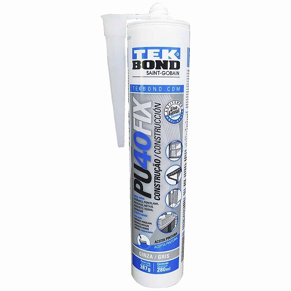 Adesivo Silicone PU 40 Fix Construção Cinza 387g TEKBOND