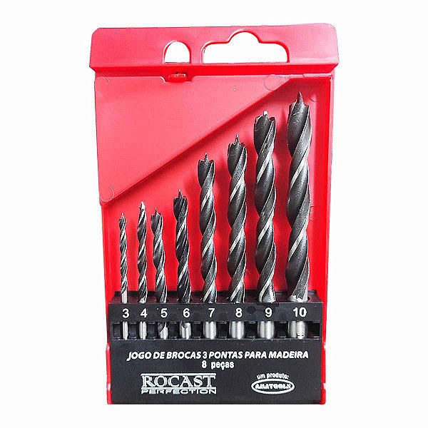 Jogo de Broca de Madeira 3 Pontas 8 Peças ROCAST
