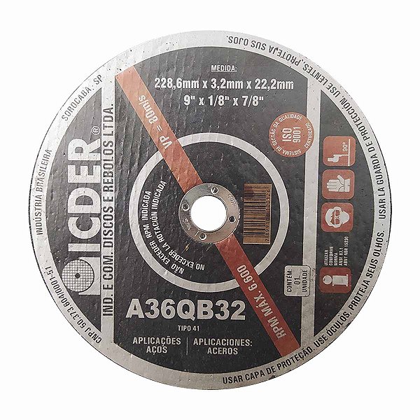 Disco de Corte Fino Para Lixadeira Ferro e Aço Inox  ICDER