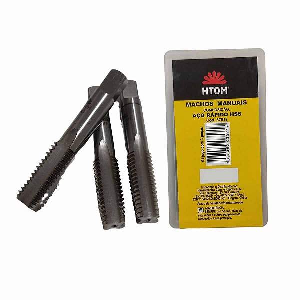 Jogo Macho Aço Rapido Polegada 03 Peças UNC e UNF HSS HTOM