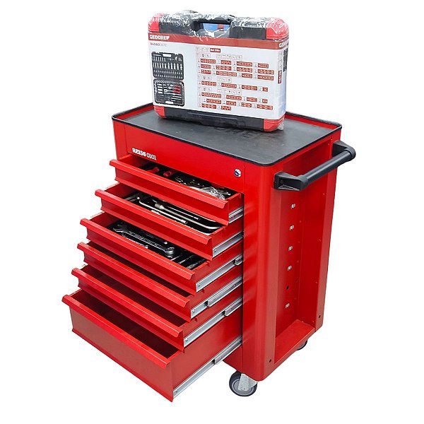 Carro com Ferramentas Completo 220 Peças 6 Gavetas GEDORE