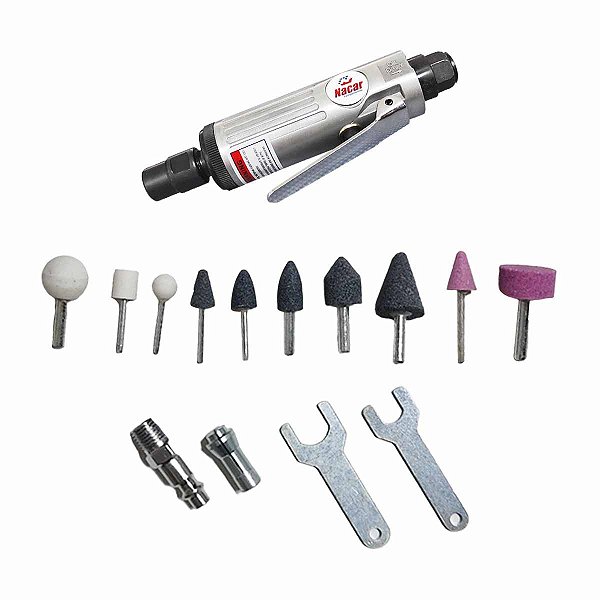 Kit Micro Retificadeira a Ar 1/4" com Pontas Montadas NACAR