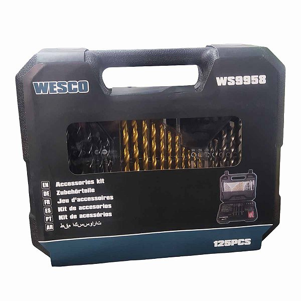 Maleta Jogo de Brocas e Ponteiras 125 Peças WS9958 WESCO