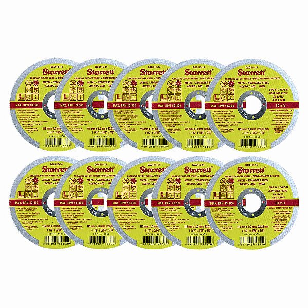 Kit 10 Un Disco de Corte Inox 4.1/2 STARRET