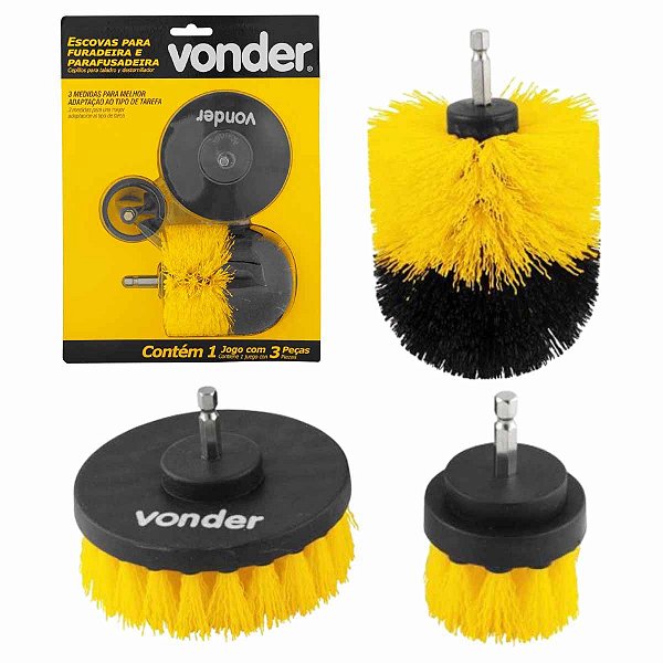 Jogo Escovas Rotativas para Parafusadeiras 1/4 VONDER 03Pç