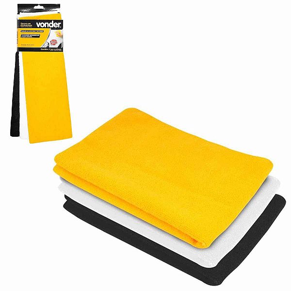 Toalha Automotiva Secagem de Microfibra 40x40cm VONDER 03Pç
