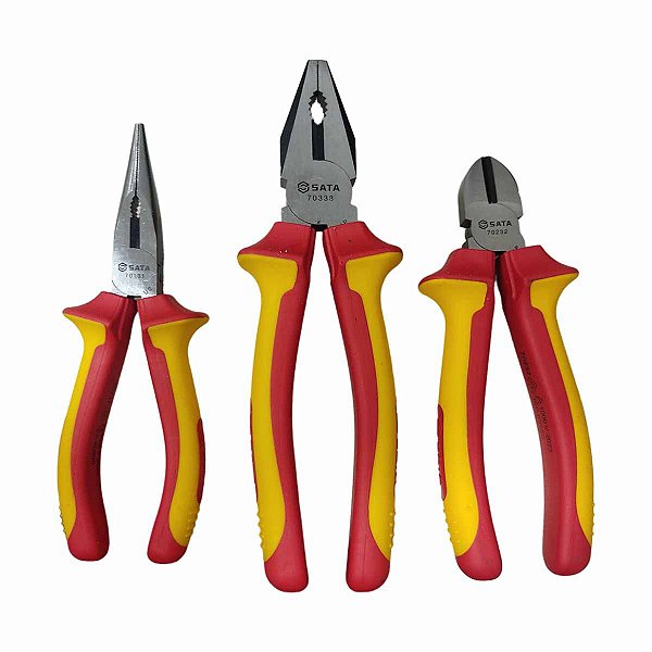 Jogo de Alicates Isolados Universal Corte Bico Longo SATA