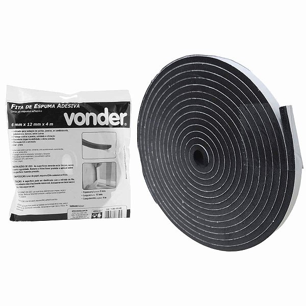 Fita de Espuma Adesiva para Vedação 06x12mm 04 Metros VONDER