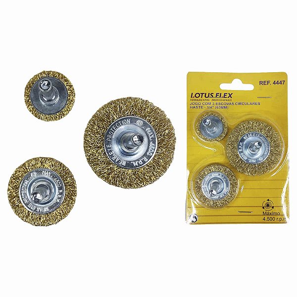 Jogo de Escovas Circulares com Haste 1/4 LOTUS 03 Peças