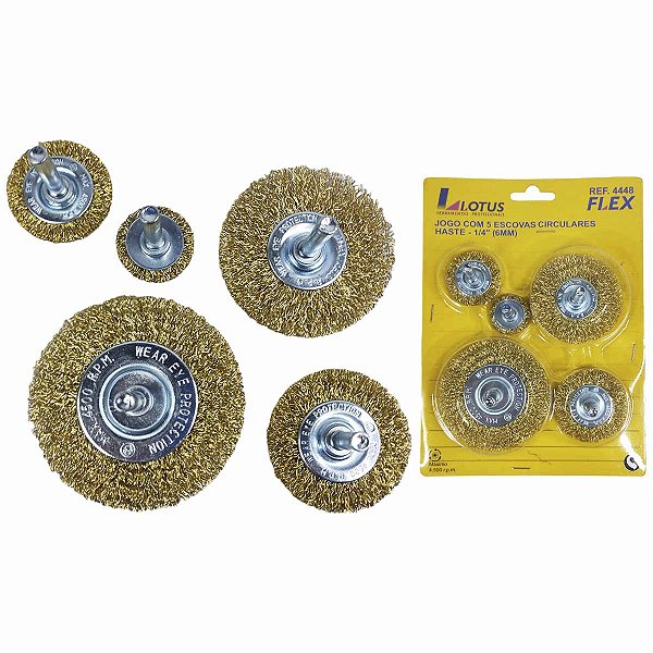 Jogo de Escovas Circulares com Haste 1/4 LOTUS 05 Peças