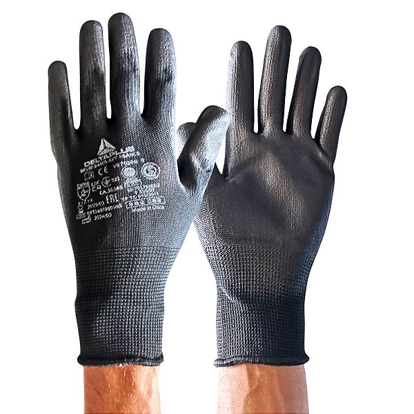 Luva Poliester com Banho Poliuretano Preto VE702PN DELTAPLUS