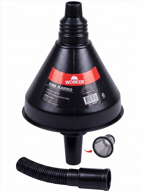 Funil Plástico Flexível Com Mangueira E Filtro 145mm Worker