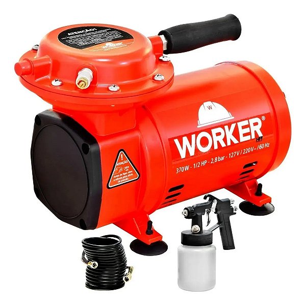 Compressor Ar Direto Portátil 1/2hp 370w Pistola E Mangueira Vermelho 127/220v 60 Hz